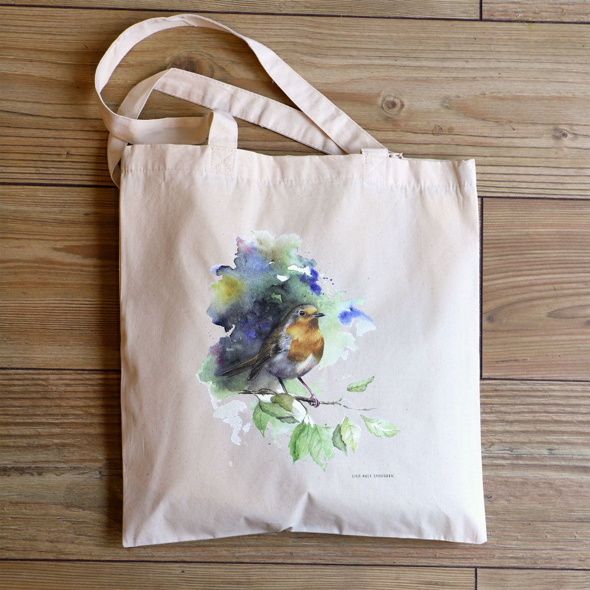 Tote bag with robin